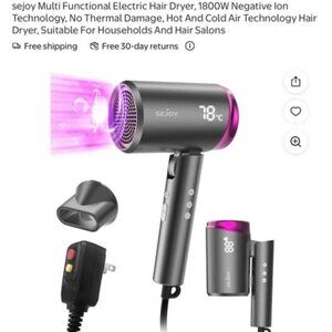 sejoy Multi Functional Electric Hair Dryer, 1800W Negative Ion Technology,